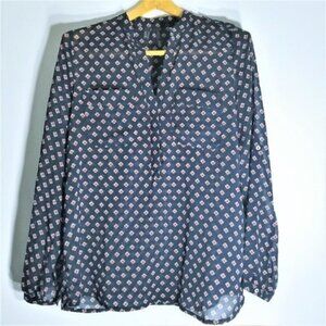 MANGO GEO Navy Oversized Fit Sheer Popover Top